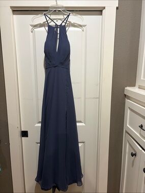 Azazie Blue Halter Maxi Dress with Keyhole